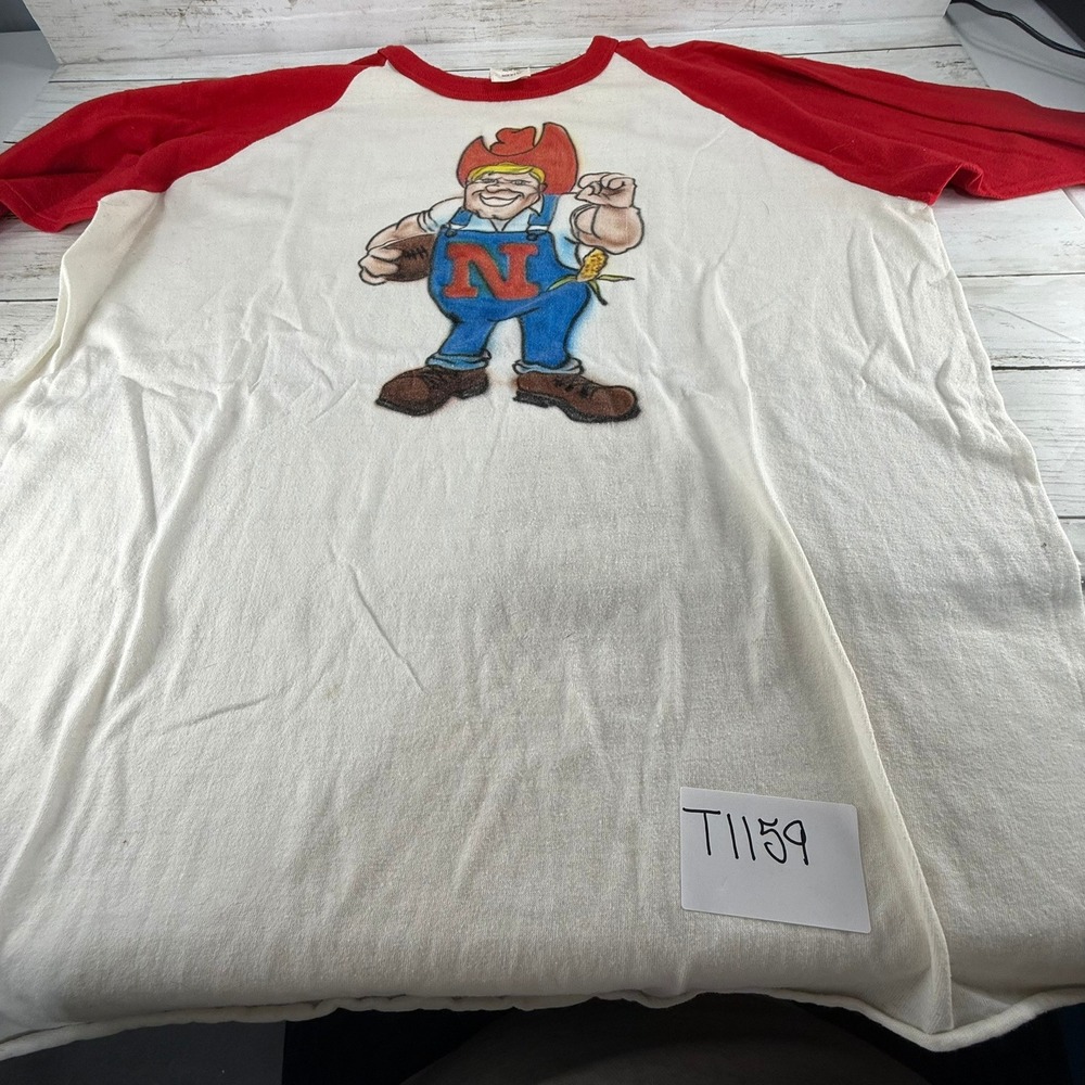 Vintage Bantam Nebraska Cornhuskers Herbie Husker Raglan T-Shirt XL Red White